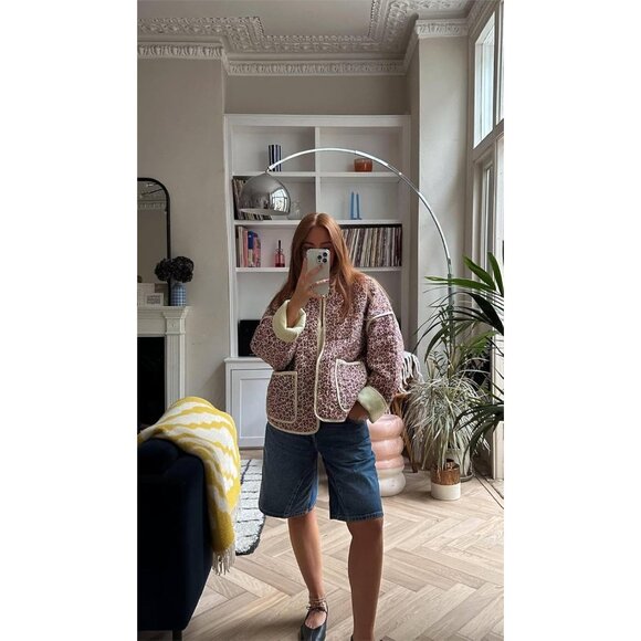 Women’s P-red Cropped Puffer Jacket Floral Printed Quilted Lightweight Coat - Picture 6 of 6